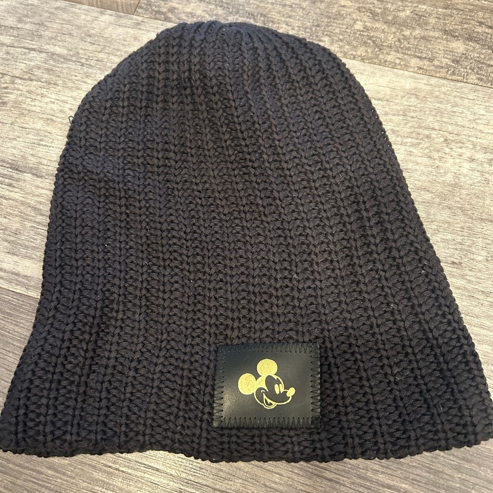 Love Your Melon Black Knit Beanie with Mickey Mouse Patch
